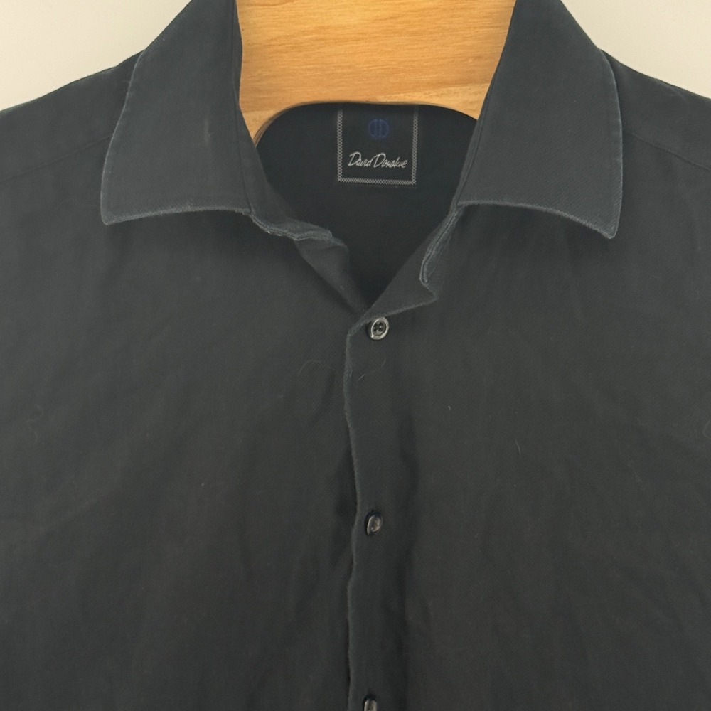 David Donahue Men Black Cotton Long Sleeve Button Up Shirt 16 34/35